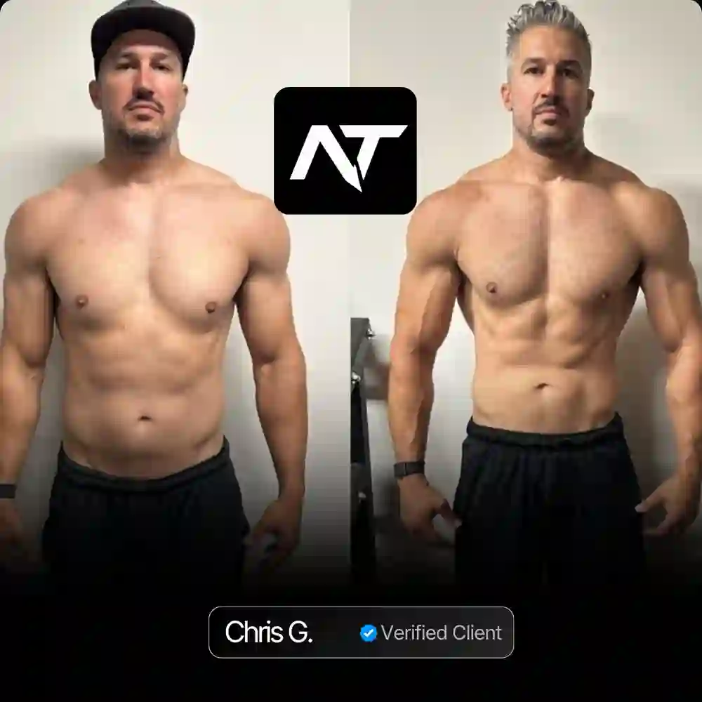 Chris G. client transformation before and after Nicholas Trigili performance coaching, hormone optimization and biohacking protocols