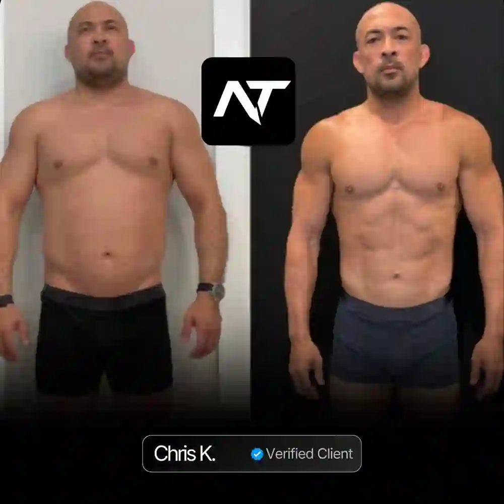 Chris K. client transformation before and after Nicholas Trigili performance coaching, hormone optimization and biohacking protocols