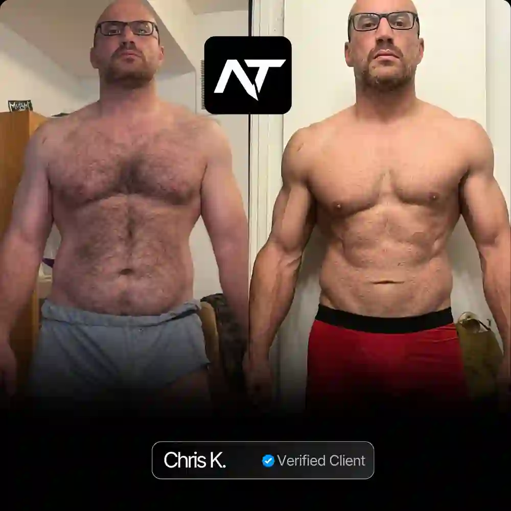 Chris K. client transformation before and after Nicholas Trigili performance coaching, hormone optimization and biohacking protocols