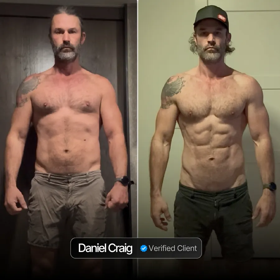 Daniel Craig client transformation before and after Nicholas Trigili performance coaching, hormone optimization and biohacking protocols