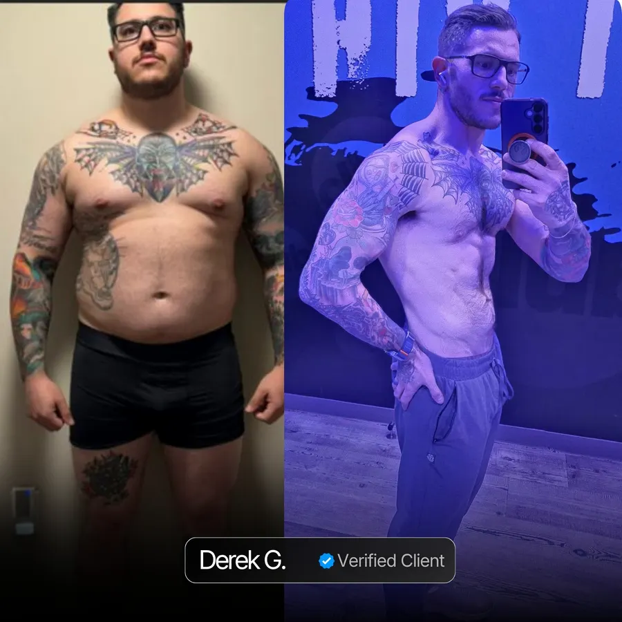 Derek G. client transformation before and after Nicholas Trigili performance coaching, hormone optimization and biohacking protocols