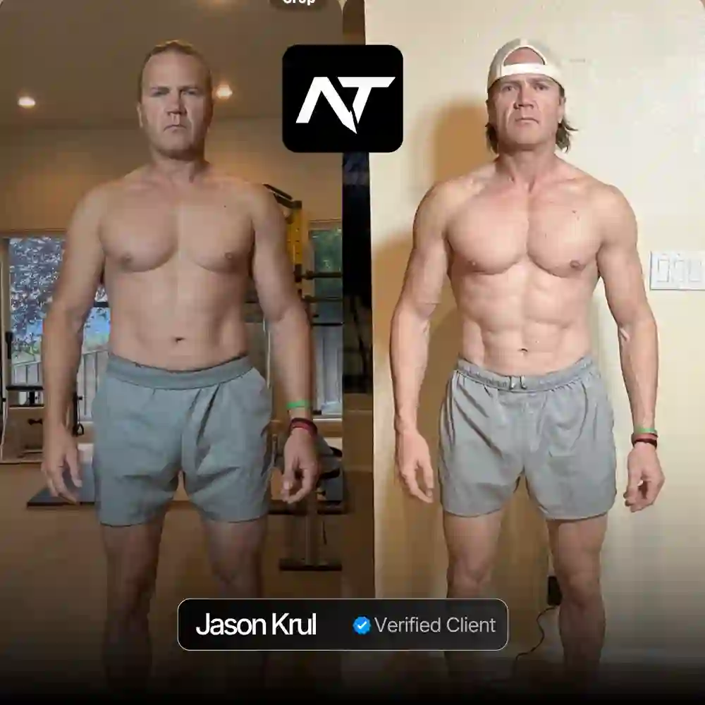 Jason Krul client transformation before and after Nicholas Trigili performance coaching, hormone optimization and biohacking protocols