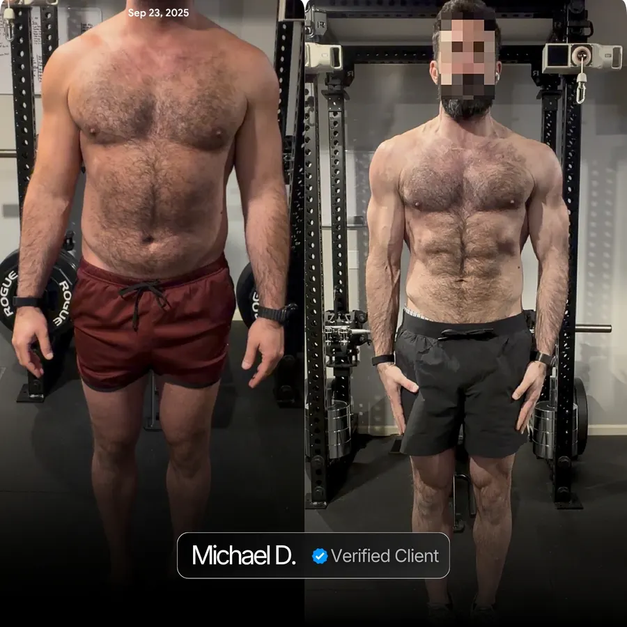 Michael D. client transformation before and after Nicholas Trigili performance coaching, hormone optimization and biohacking protocols