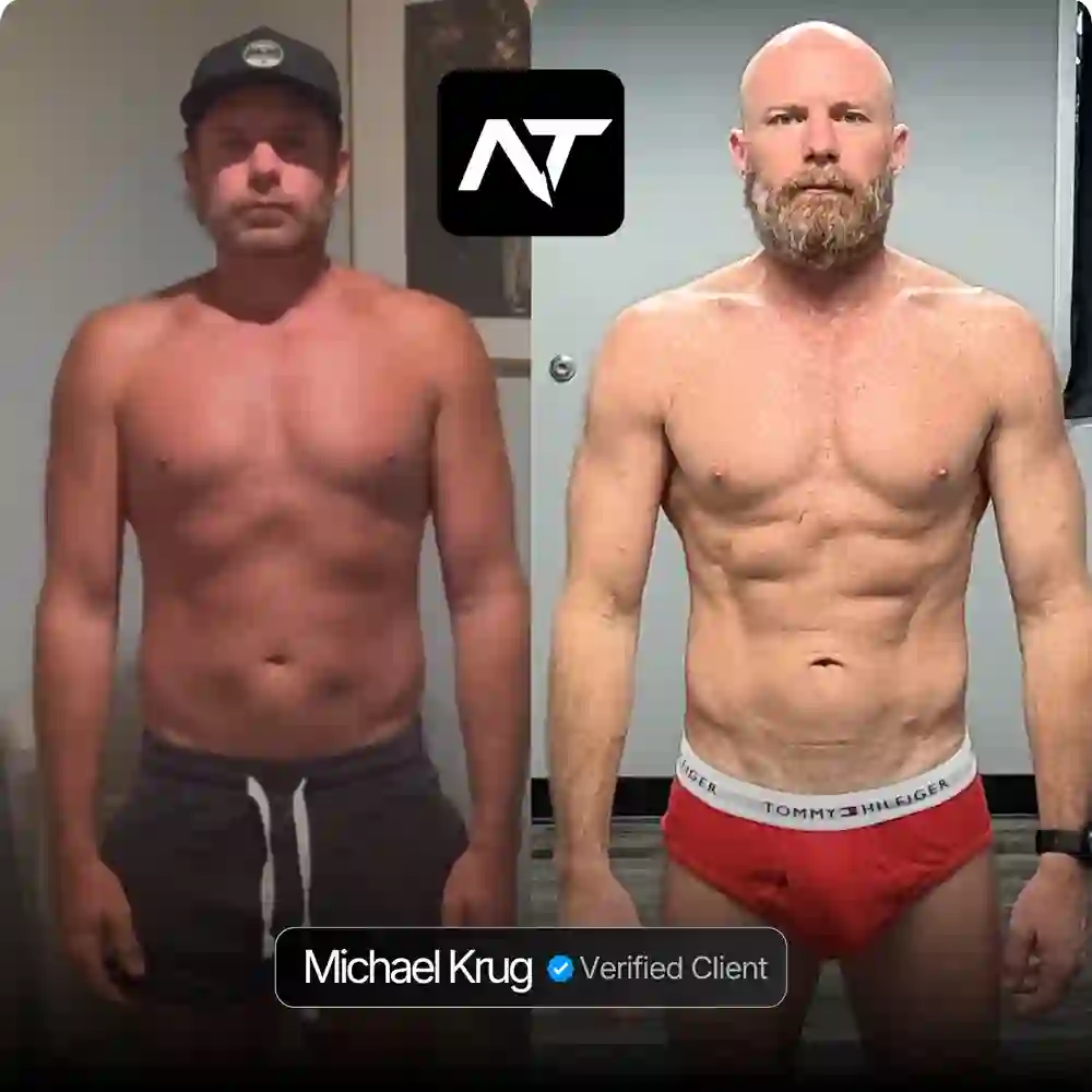 Michael Krug client transformation before and after Nicholas Trigili performance coaching, hormone optimization and biohacking protocols