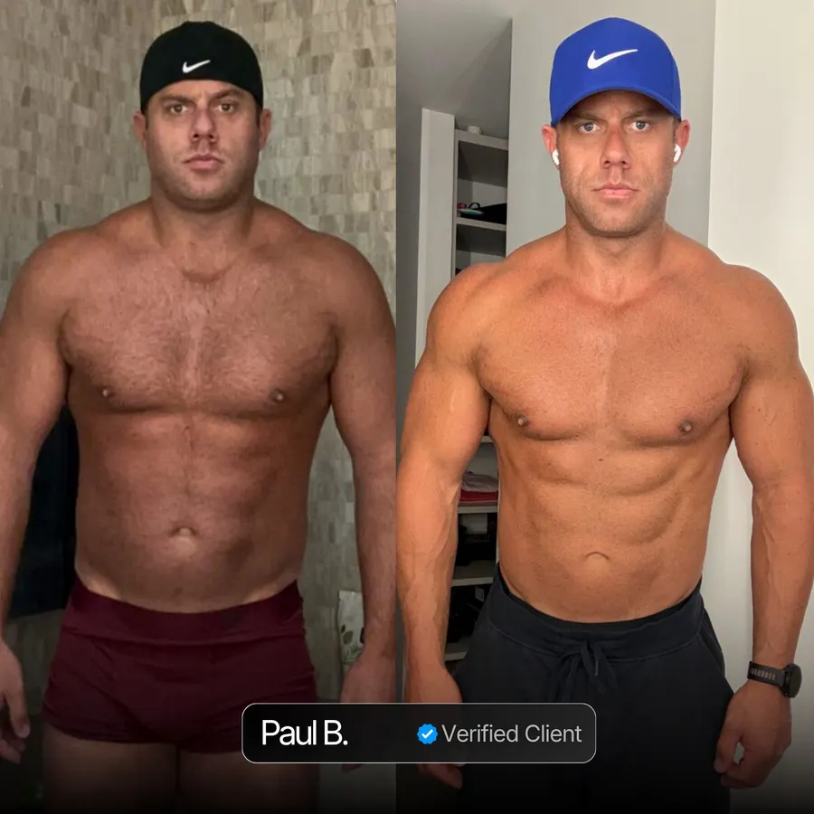 Paul B. client transformation before and after Nicholas Trigili performance coaching, hormone optimization and biohacking protocols