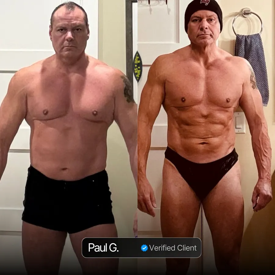 Paul G. client transformation before and after Nicholas Trigili performance coaching, hormone optimization and biohacking protocols