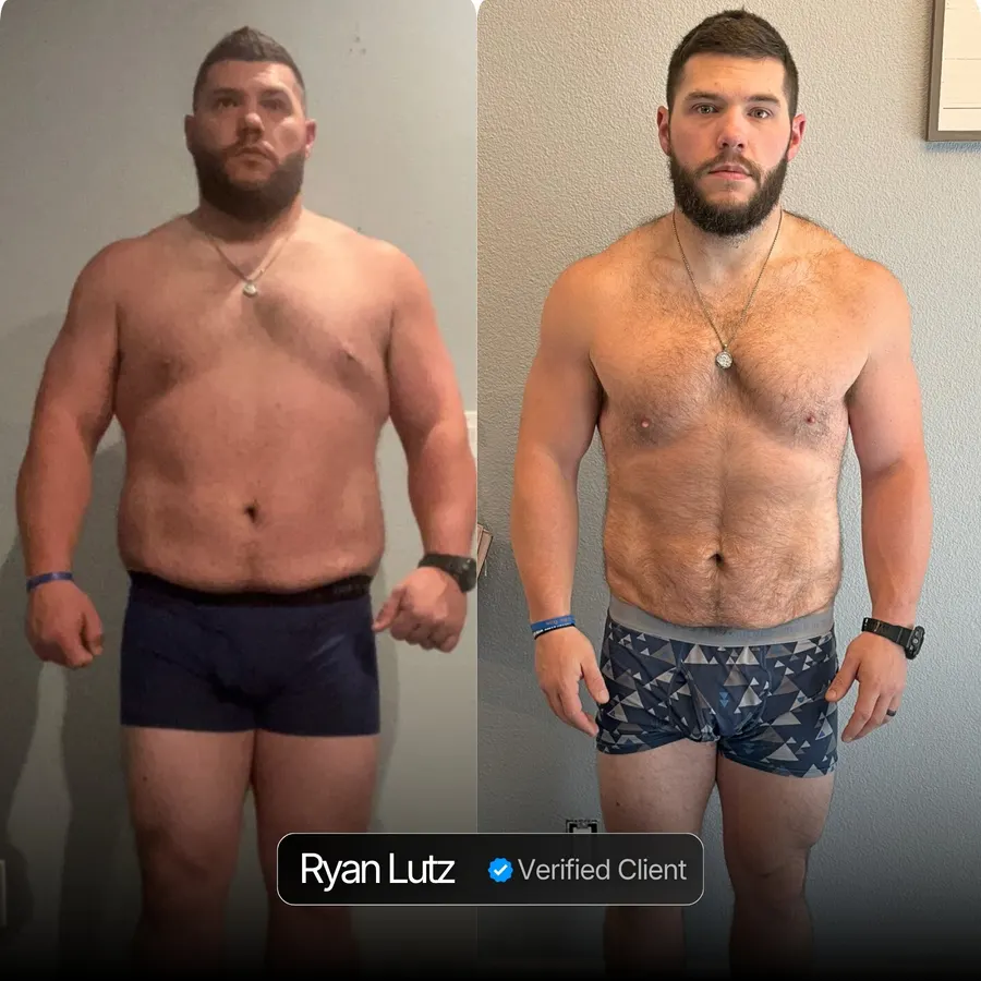 Ryan Lutz client transformation before and after Nicholas Trigili performance coaching, hormone optimization and biohacking protocols