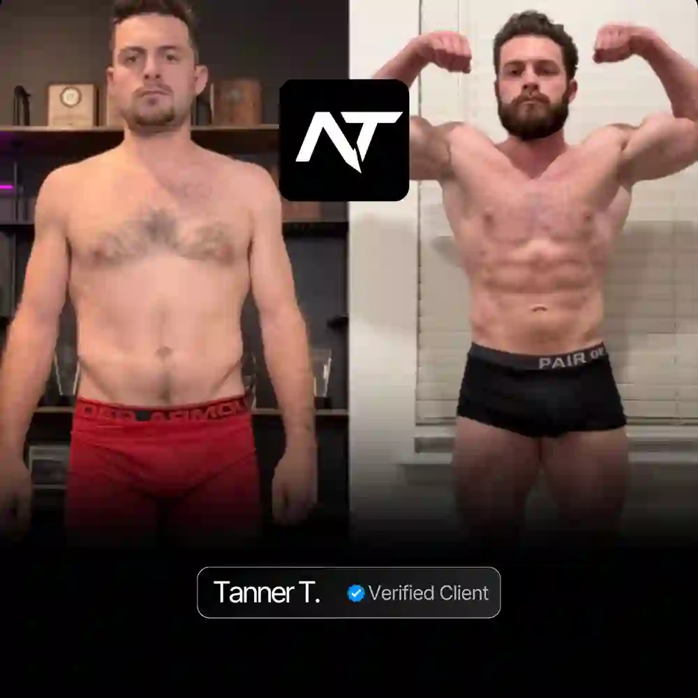 Tanner T. client transformation before and after Nicholas Trigili performance coaching, hormone optimization and biohacking protocols